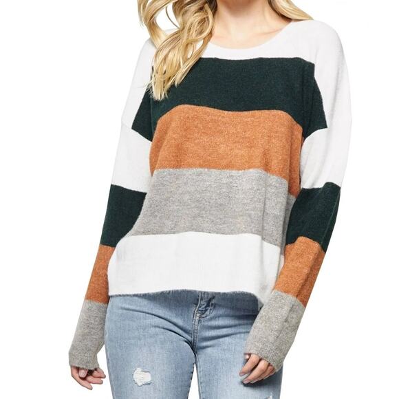 NEW Striped Sweater Color Block Pullover Knit Top- Medium - Picture 1 of 7